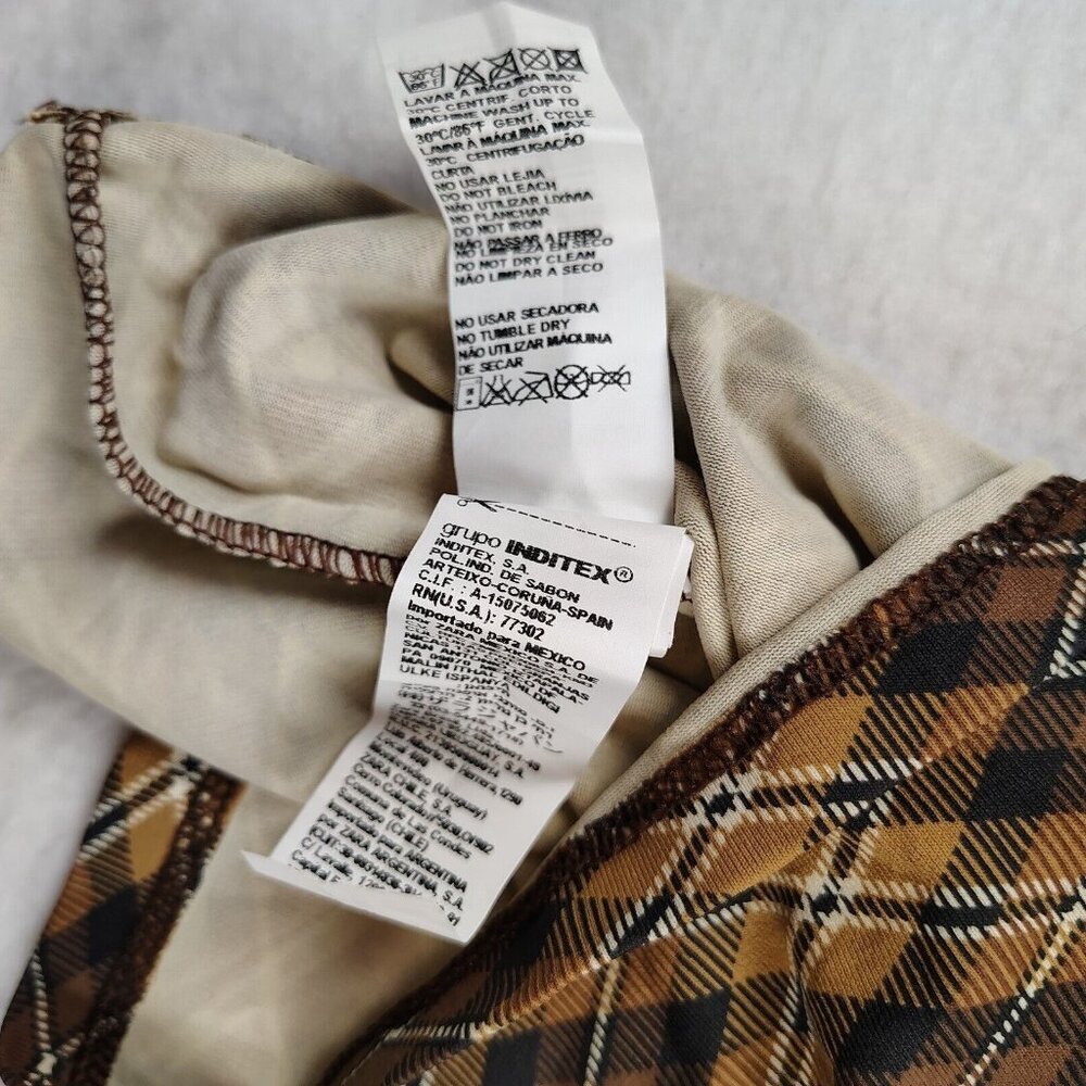 Zara Knitwear Shirt Brown Plaid 3/4 Sleeve Sz Medium - Picture 4 of 9